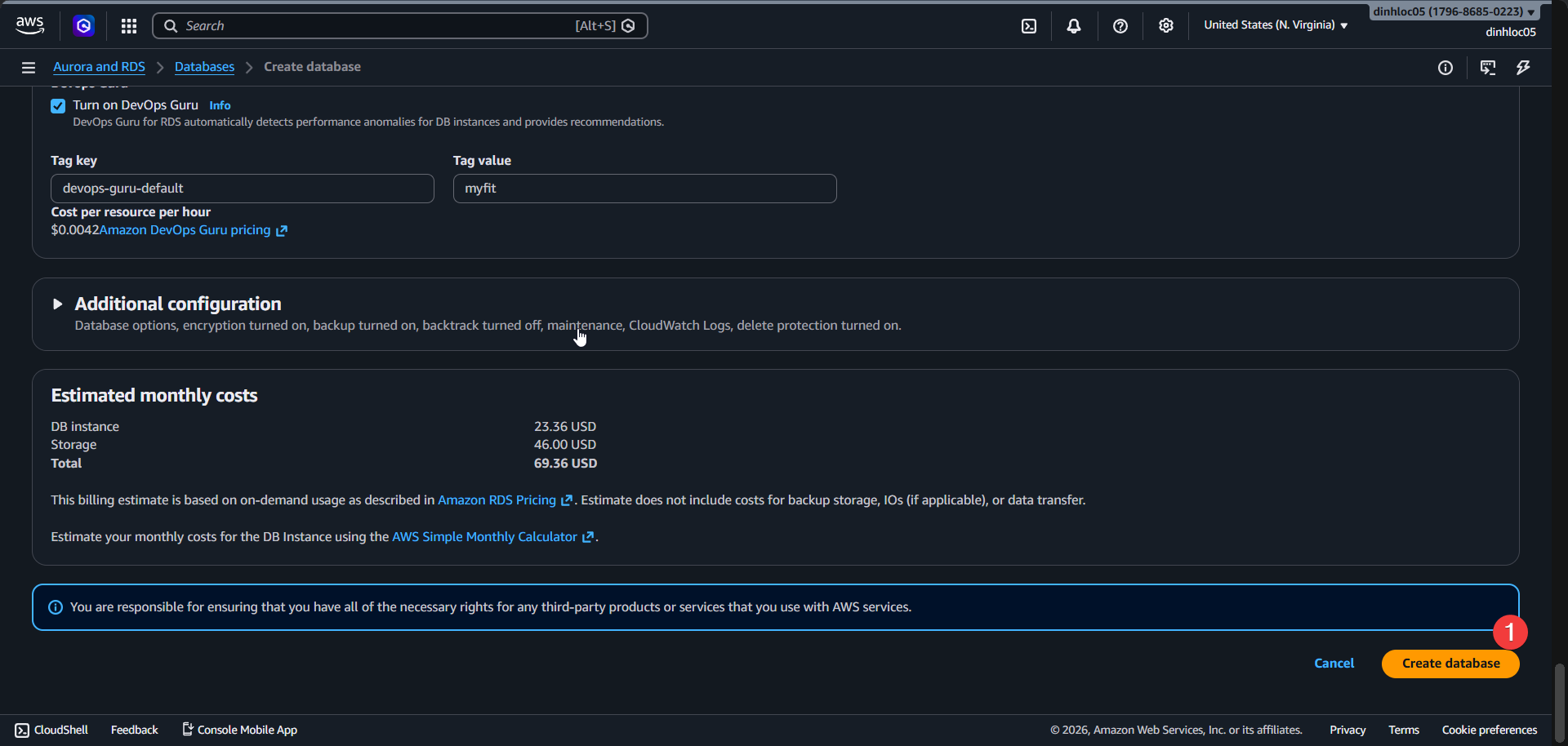 DB subnet group screen 5