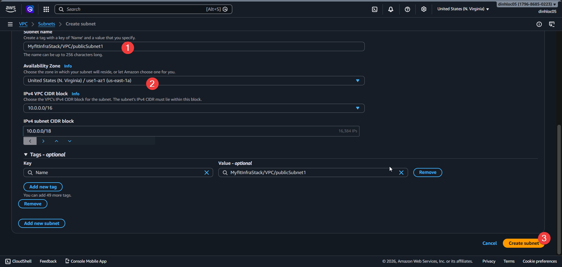 Create subnet step