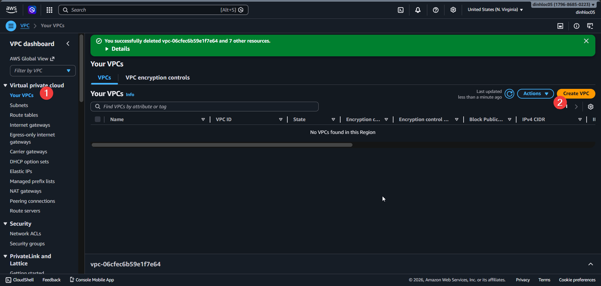 Create VPC step