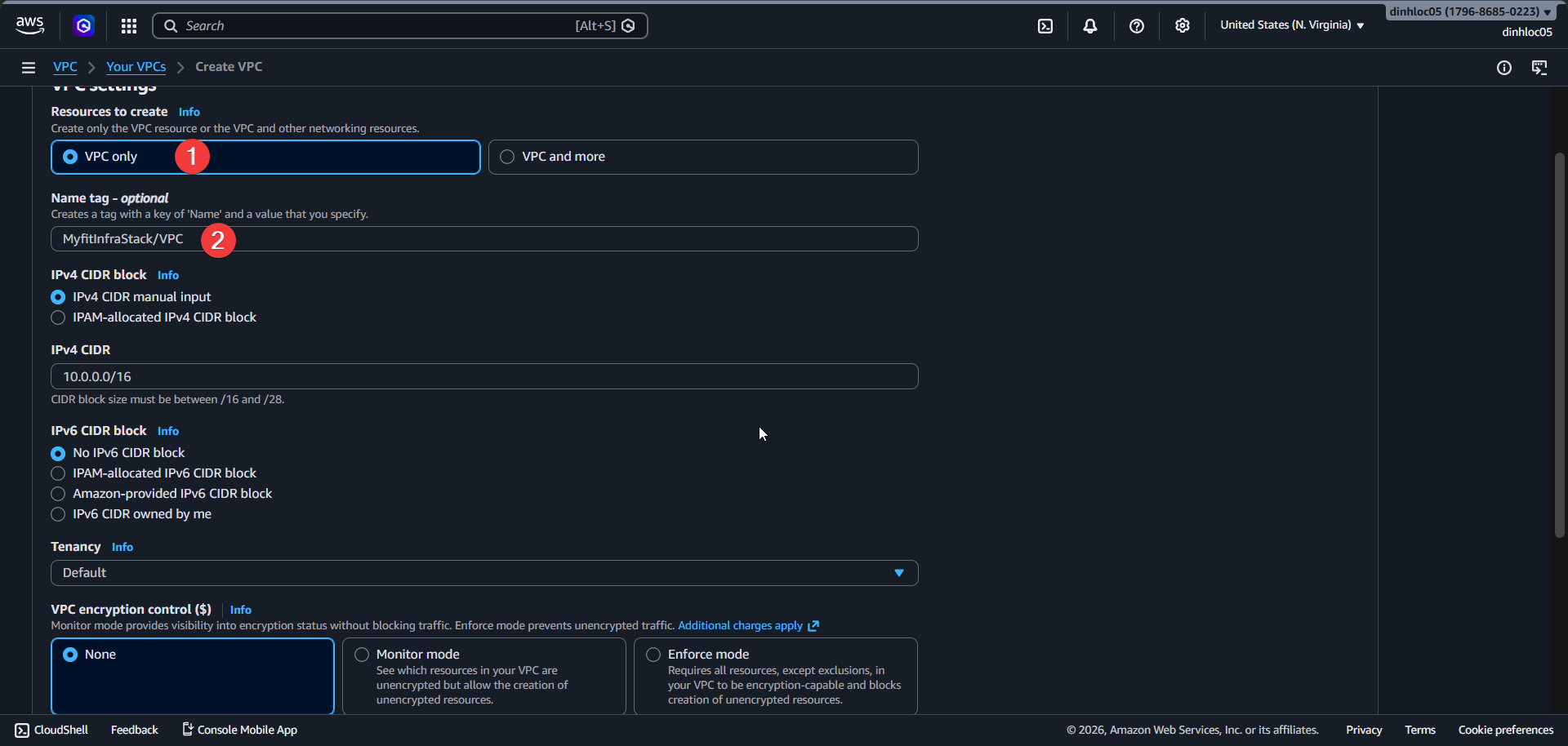 Create VPC step 2